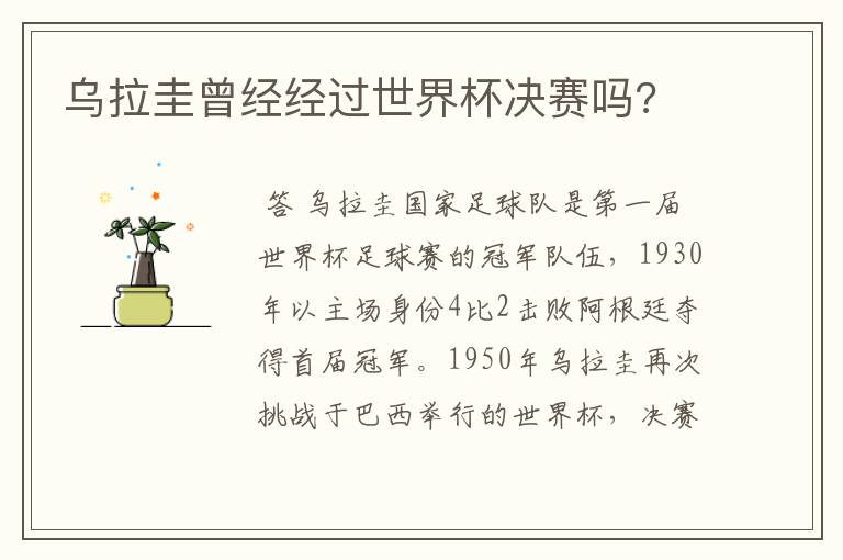乌拉圭曾经经过世界杯决赛吗?