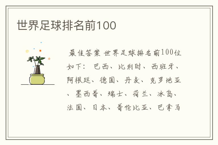 世界足球排名前100