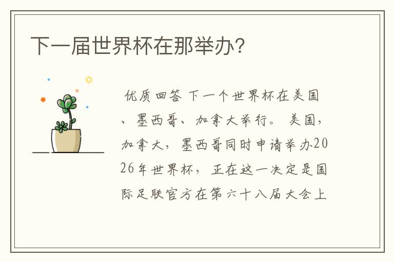 下一届世界杯在那举办?