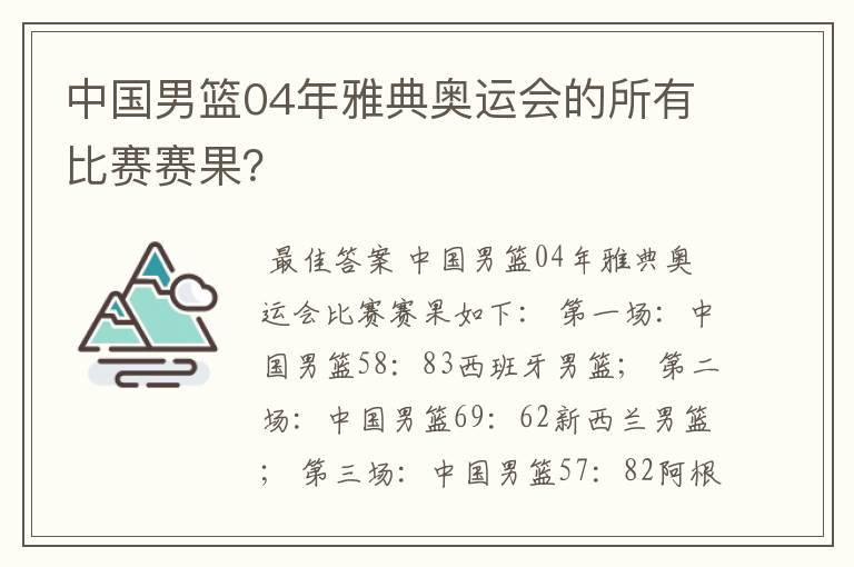 中国男篮04年雅典奥运会的所有比赛赛果?
