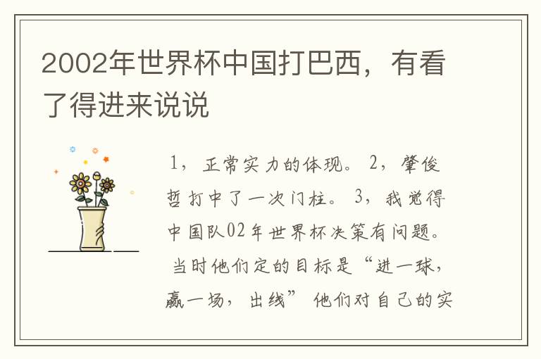 2002年世界杯中国打巴西,有看了得进来说说