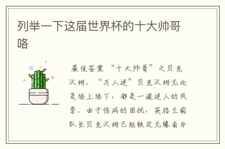列举一下这届世界杯的十大帅哥咯