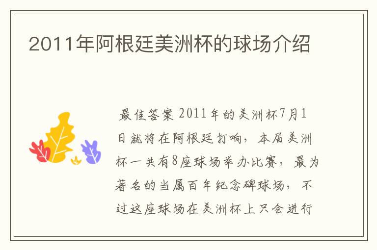 2011年阿根廷美洲杯的球场介绍