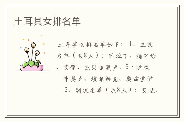 土耳其女排名单