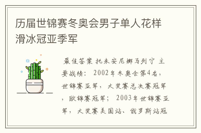 历届世锦赛冬奥会男子单人花样滑冰冠亚季军
