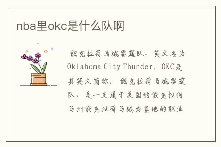 nba里okc是什么队啊