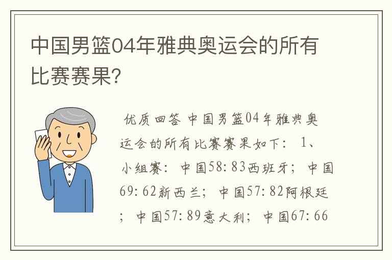 中国男篮04年雅典奥运会的所有比赛赛果?