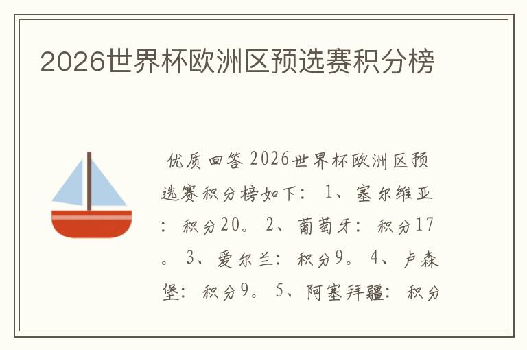 2026世界杯欧洲区预选赛积分榜