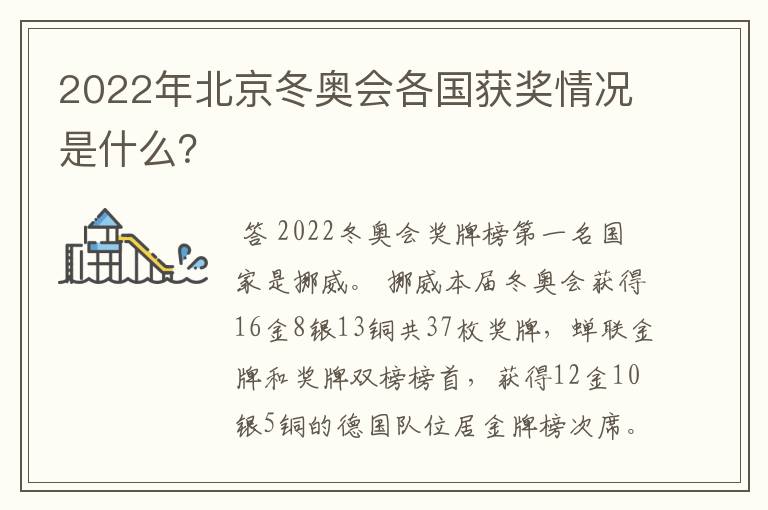 2022年北京冬奥会各国获奖情况是什么?