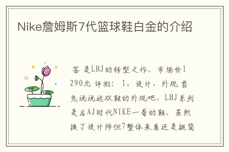 Nike詹姆斯7代篮球鞋白金的介绍