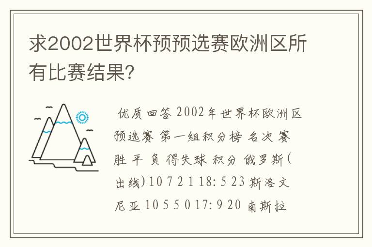 求2002世界杯预预选赛欧洲区所有比赛结果?