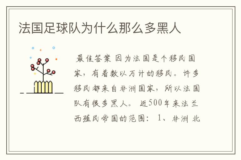 法国足球队为什么那么多黑人