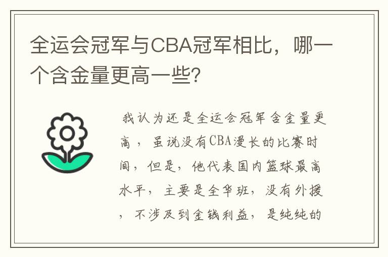 全运会冠军与CBA冠军相比,哪一个含金量更高一些?