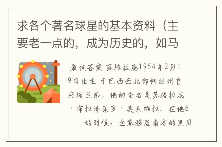 求各个著名球星的基本资料(主要老一点的,成为历史的,如马拉多纳,之前的)
