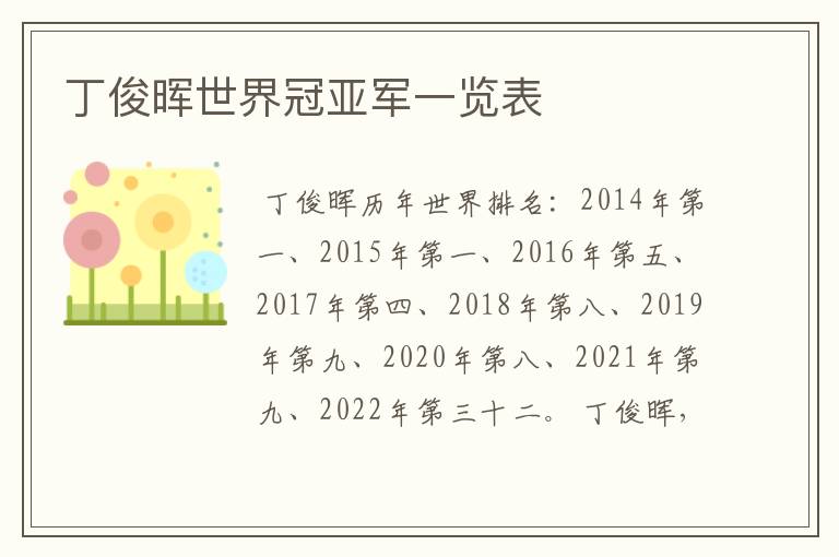 丁俊晖世界冠亚军一览表