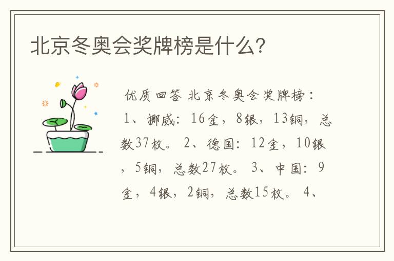 北京冬奥会奖牌榜是什么?