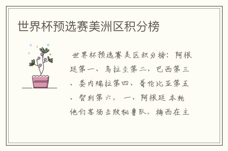 世界杯预选赛美洲区积分榜