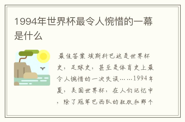 1994年世界杯最令人惋惜的一幕是什么