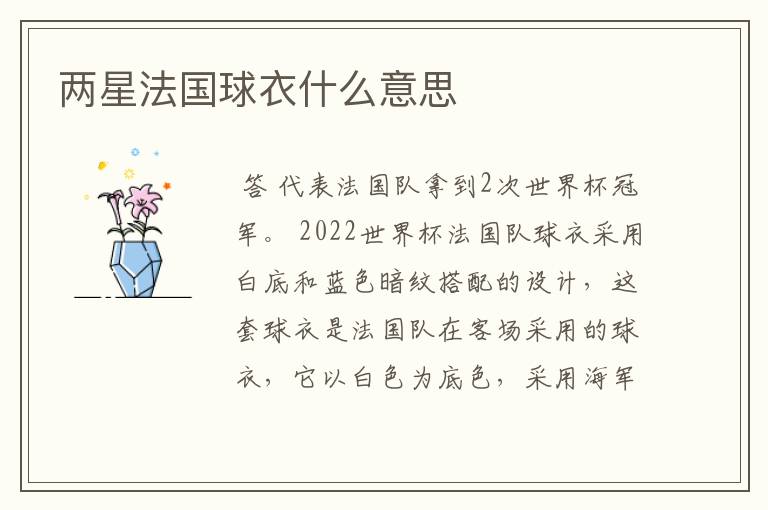 两星法国球衣什么意思