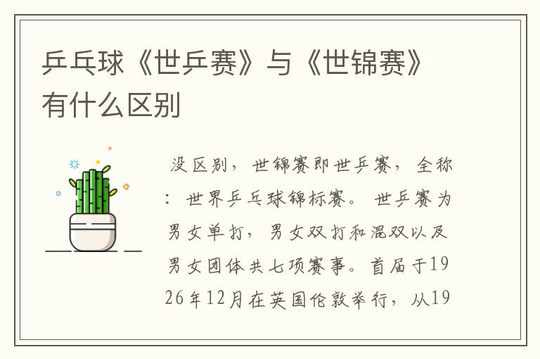 乒乓球《世乒赛》与《世锦赛》有什么区别