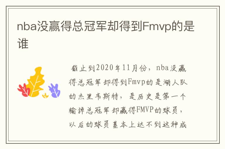 nba没赢得总冠军却得到Fmvp的是谁