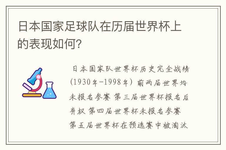 日本国家足球队在历届世界杯上的表现如何?