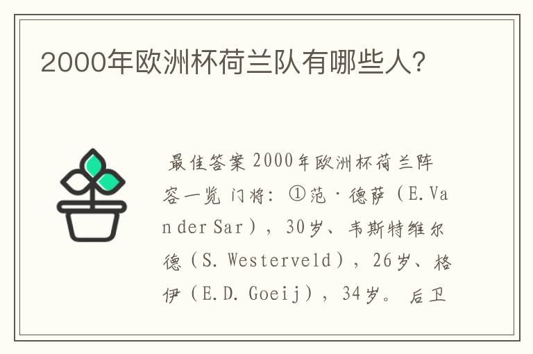 2000年欧洲杯荷兰队有哪些人?