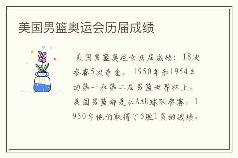 美国男篮奥运会历届成绩