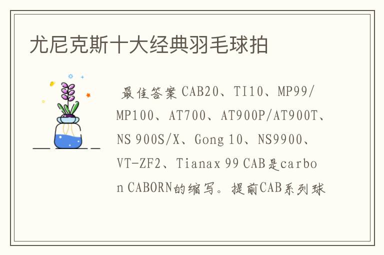 尤尼克斯十大经典羽毛球拍