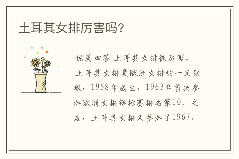 土耳其女排厉害吗?