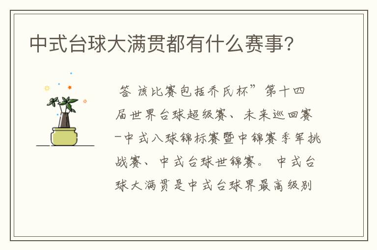 中式台球大满贯都有什么赛事?