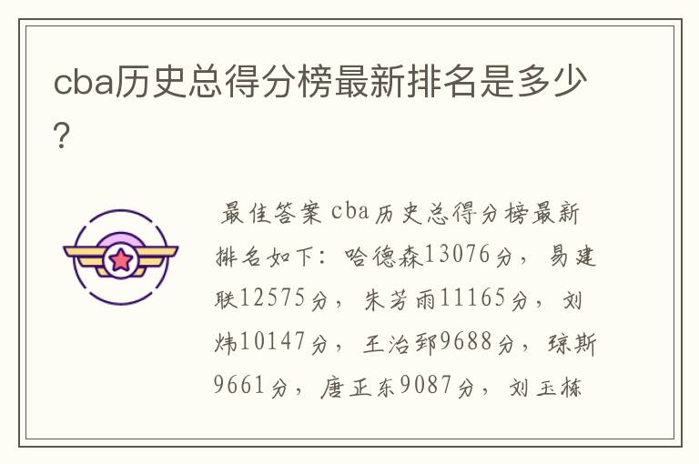 cba历史总得分榜最新排名是多少?
