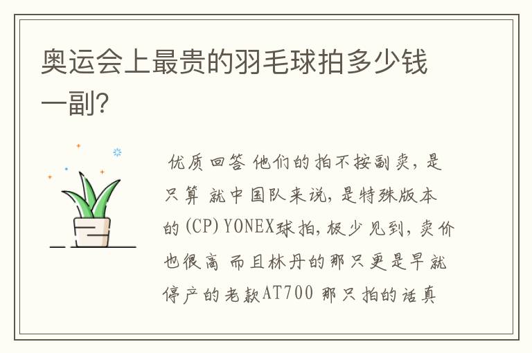 奥运会上最贵的羽毛球拍多少钱一副?