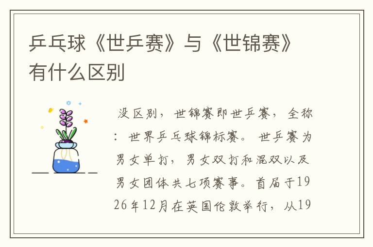 乒乓球《世乒赛》与《世锦赛》有什么区别