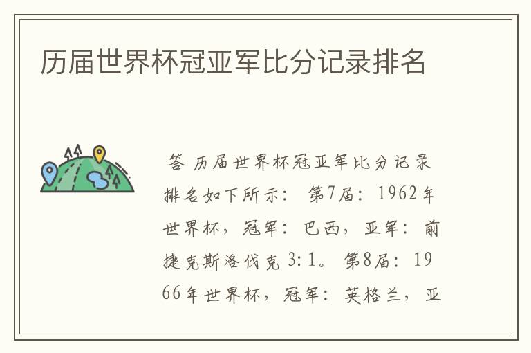 历届世界杯冠亚军比分记录排名