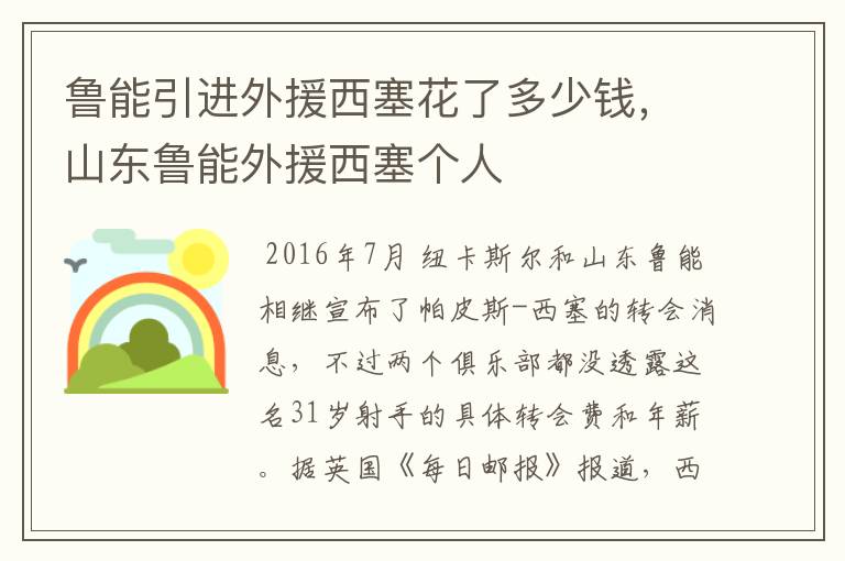 鲁能引进外援西塞花了多少钱,山东鲁能外援西塞个人