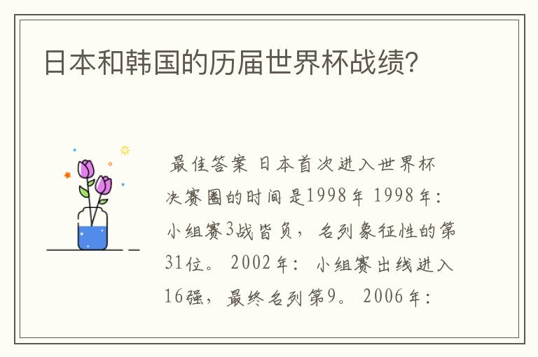 日本和韩国的历届世界杯战绩?