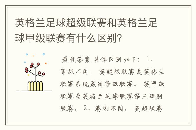 英格兰足球超级联赛和英格兰足球甲级联赛有什么区别?