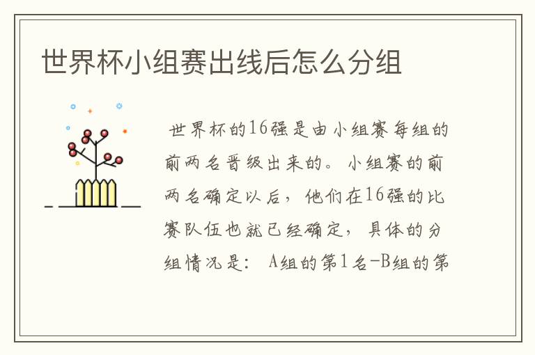世界杯小组赛出线后怎么分组