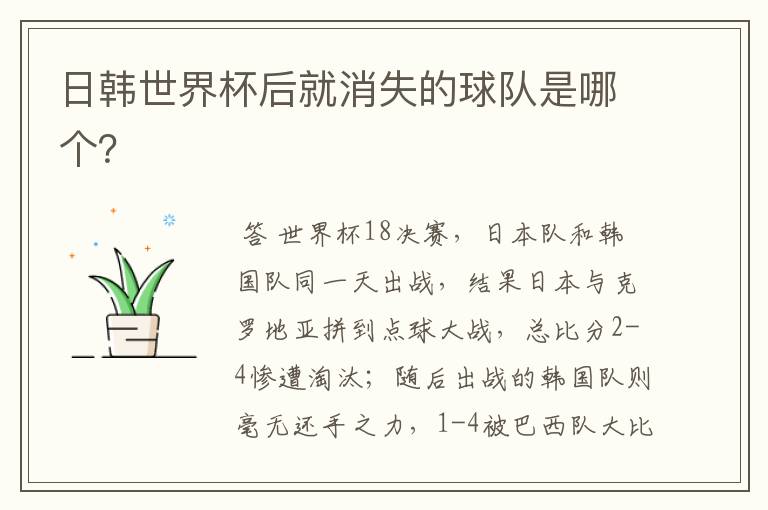 日韩世界杯后就消失的球队是哪个?