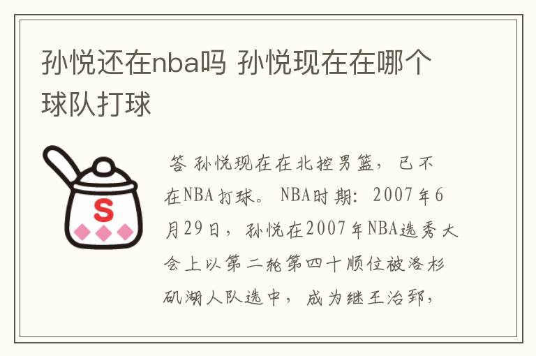 孙悦还在nba吗 孙悦现在在哪个球队打球