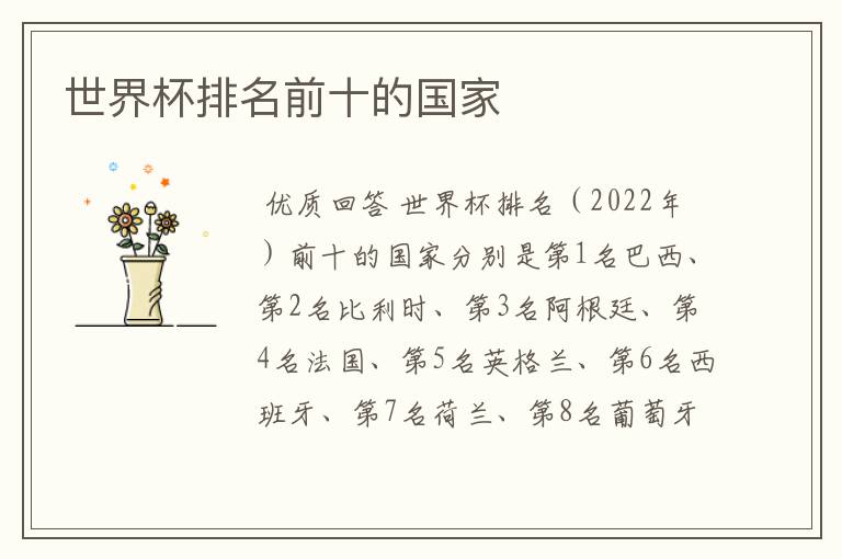 世界杯排名前十的国家