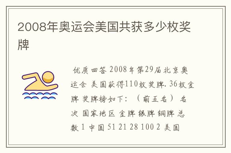 2008年奥运会美国共获多少枚奖牌
