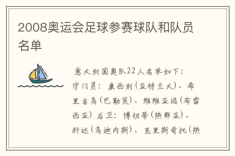 2008奥运会足球参赛球队和队员名单