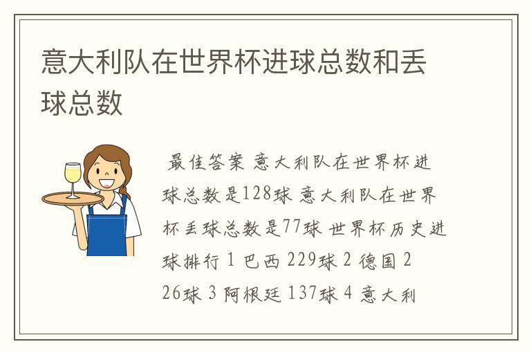 意大利队在世界杯进球总数和丢球总数