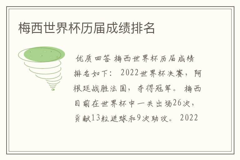 梅西世界杯历届成绩排名
