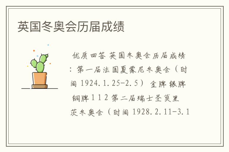 英国冬奥会历届成绩
