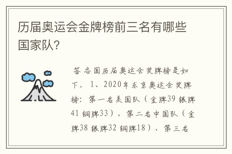 历届奥运会金牌榜前三名有哪些国家队?