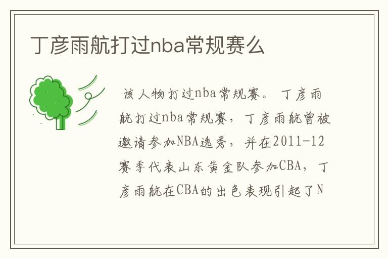丁彦雨航打过nba常规赛么
