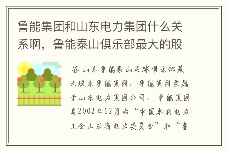 鲁能集团和山东电力集团什么关系啊,鲁能泰山俱乐部最大的股东是那个啊!